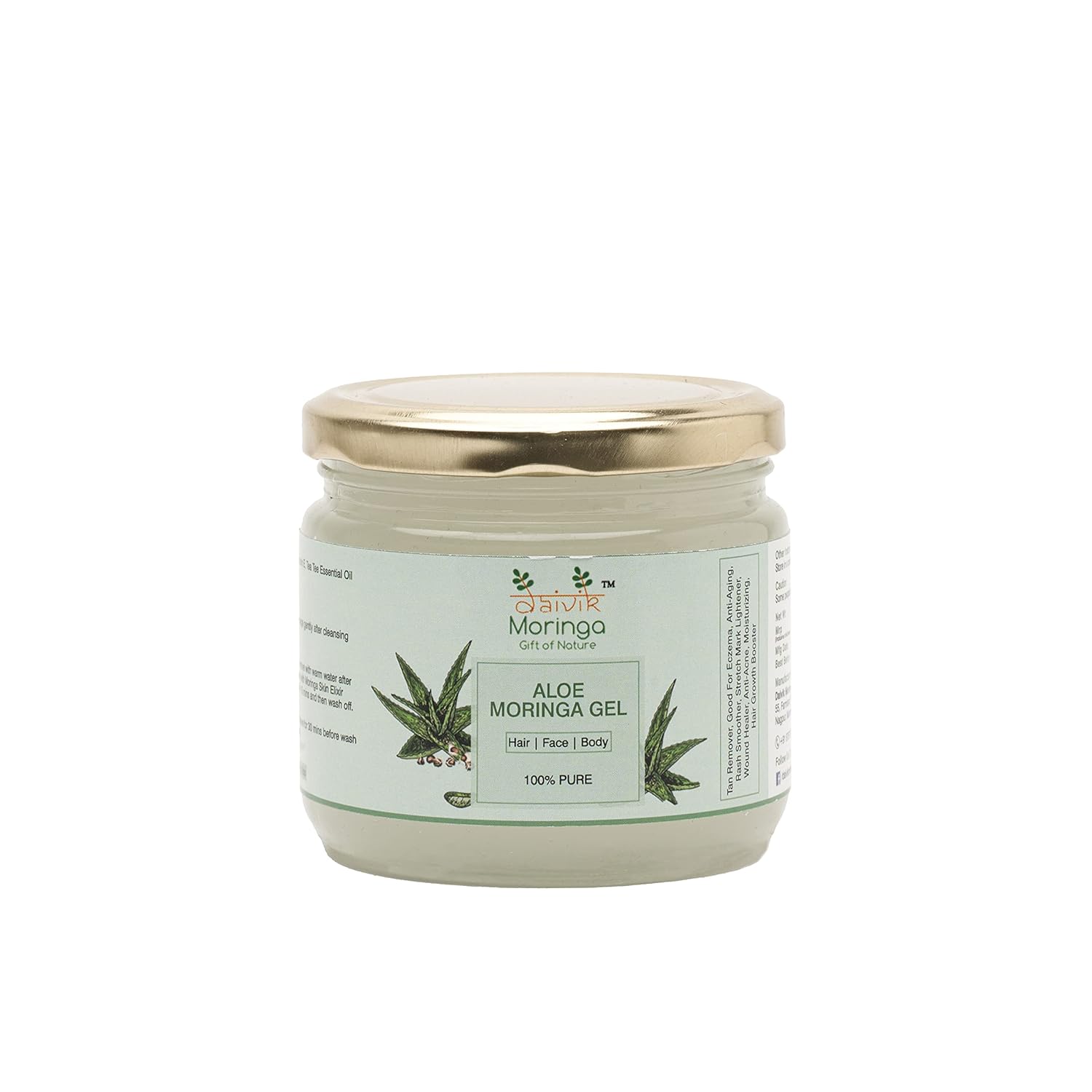 DAIVIK MORINGA GIFT OF NATURE Pure and Natural Multi-purpose Beauty Aloe Vera Gel with Vitamin E and Tea Tree Oil For Hair, Skin, Body - 300 G