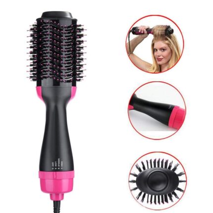 DARKZONE® Hot Air Brush, One-Step Hair Dryer, and Volumizer Styler, Professional 2-in-1 Salon Negative Ion Ceramic Electric Blow Rotating Straightener and Curly Comb with Anti-Scald, Black