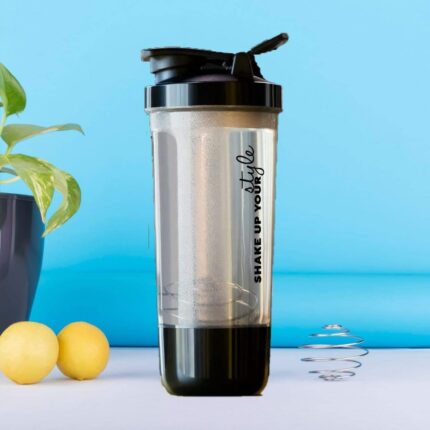 DCloud Hub 100% Leak Proof BPA Free Material 600ml Protein Shaker Bottle for Protein Mix with Storage Compartment and Stainless Steel Blender Ball for Pre/Post Workout Drinks, Gym