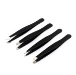 DDP Tweezers Set 4-Piece Professional Stainless Steel Tweezers with Pouch - Best Precision Eyebrow and Splinter Ingrown Hair Removal Tweezer Tip for Men & Women,Black