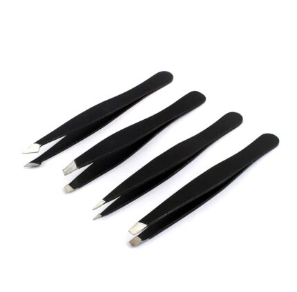 DDP Tweezers Set 4-Piece Professional Stainless Steel Tweezers with Pouch - Best Precision Eyebrow and Splinter Ingrown Hair Removal Tweezer Tip for Men & Women,Black
