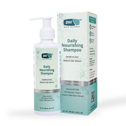 DHI Daily Nourishing Shampoo with Vitamin B3 & B5, PCA Glyceryl Oleate & Green Coffee Bean Extract | Improves Hair Texture, Protects | Dermatologically Tested | For All Hair Types | Paraben & Sulphate Free Shampoo for Men & Women | 200 ml