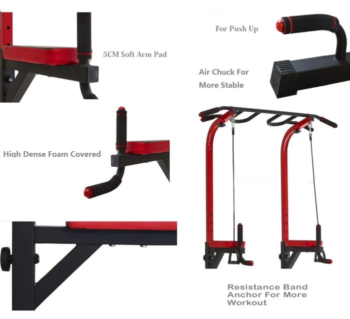 DOLPHY Steel Dip Stands Adjustable Power Tower Pull Up Bar Workout Dip Station Multi-Function Push Up bar for Home Gym Strength Training Fitness Equipment (Black & Orange)