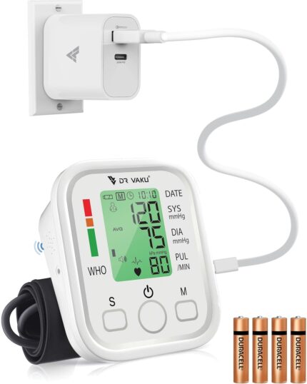 DR VAKU® BP Monitor Fully Automatic Blood Pressure Machine to Check Digital Accurate Level for Home Monitoring Device with Talking Function,Large Display + Cuff Kit Best Accurate Apparatus Measurement with 20w PD QC Adapter- White
