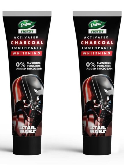Dabur Herb'l Activated Charcoal & Mint Toothpaste - Star Wars Pack (Black Gel)- 240g (120gx2) Combo Pack | For Whitening | Fluoride Free Toothpaste | Fights Plaque & Extrinsic Stains