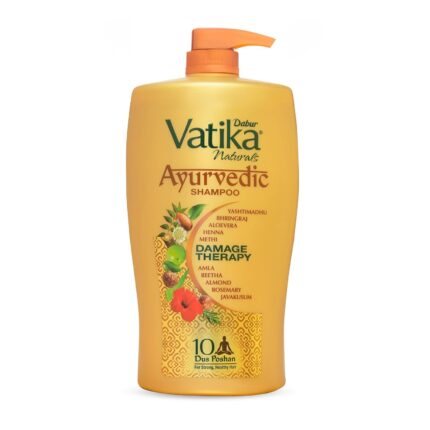 Dabur Vatika Ayurvedic Shampoo - 1L | Damage Therapy | With Power of 10 ingredients for solving 10 hair problems| No Parabens | For all hair types