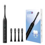 Dento-B Adult X-2 Sonic Electric Toothbrush With 4 Brush Heads 6 Brushing Modes 42000 Vibrations Per Minute 2 Hours Charging Lasts Upto 60 Days Dupont Brush Head 1 Year Warranty (Black)