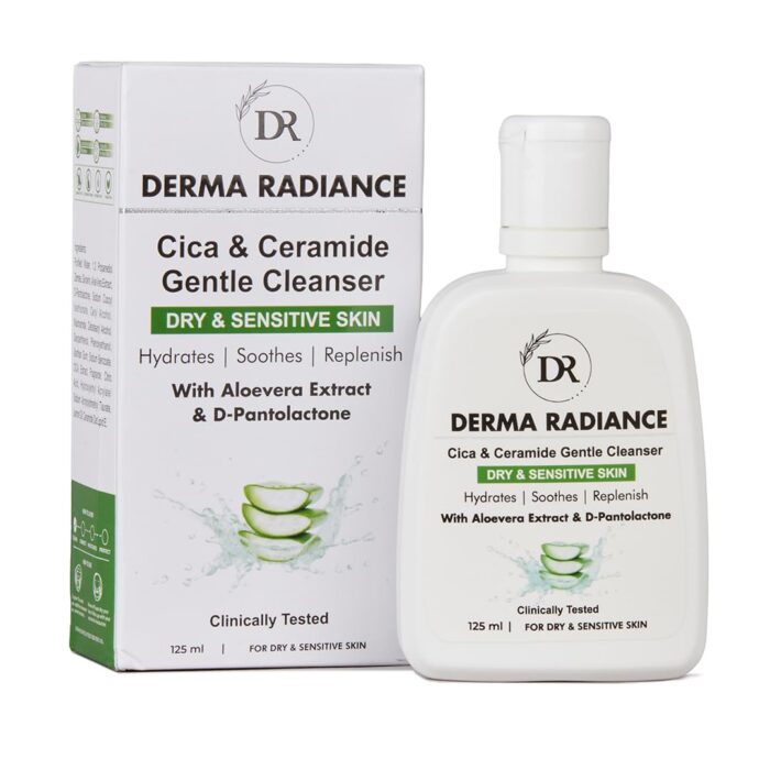 Derma Radiance Cica& Ceramide Gentle Cleanser | DRY & SENSITIVE SKIN | Hydrates | Soothes | Replenish | With Aloevera Extract & D-Pantolactone|125ml