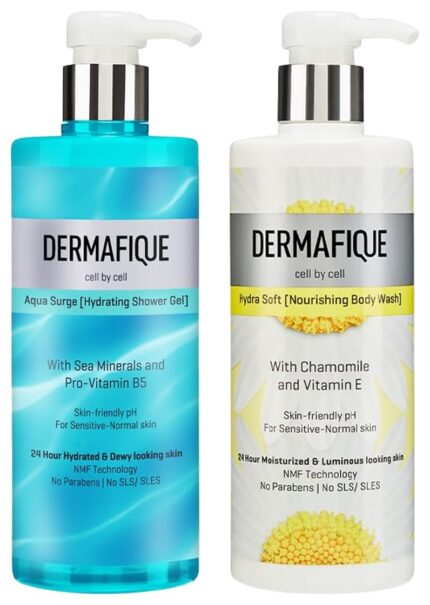 Dermafique Aqua Surge Body Wash Shower Gel 500ml Bodywash for Hydrated Skin Skin Friendly pH Free With Natural Moisturizing Factor Technology Hydra Soft Nourishing Body Wash – 500ml