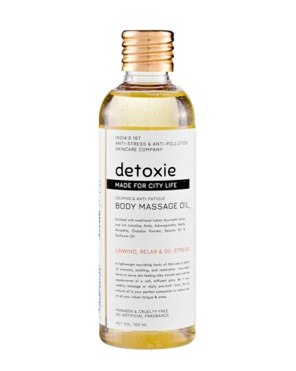 Detoxie Anti-Fatigue Body Oil | Lightweight, 100% Ayurvedic Oil | Softens & Nourishes | Amla, Ashwagandha, Methi, Manjistha, Chandan Powder & Sesame Oil | All Skin Types | 100ml