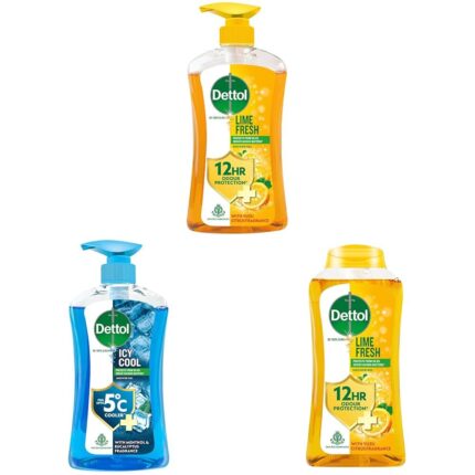 Dettol Body Wash Combo – Lime Fresh (500ml) + Cool (500ml) + Lime Fresh Refresh (250ml) – Soap-Free Shower Gel for Men & Women, 12h Odour Protection – Pack of 3