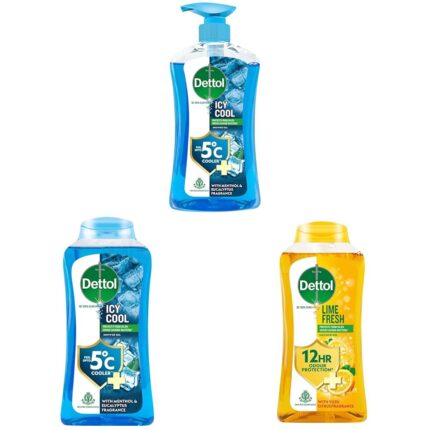 Dettol Body Wash Set – Cool (500ml & 250ml) + Lime Fresh Refresh (250ml) – Soap-Free Shower Gel for Men & Women with 12h Odour Protection – Pack of 3