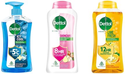 Dettol Body Wash Trio – Cool (500ml) + Lime Fresh Refresh (250ml) + Skincare with Honey & Shea Butter (250ml) – Soap-Free Formula, 12h Odour & 8h Moisture Protection