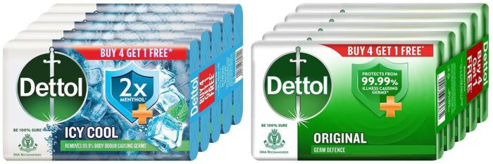 Dettol Cool Germ Protection Bathing Soap Bar, 125Gm (Pack Of 5) + Original Germ Protection Bathing Soap Bar, 125 Gm, Pack Of 5