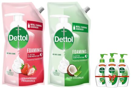Dettol Foaming Handwash Refill Combo- Strawberry & Aloe coconut, (Pack of 2-700ml each) & Dettol Original Germ Protection Alcohol based Hand Sanitizer Pump, 200ml (Pack of 3)