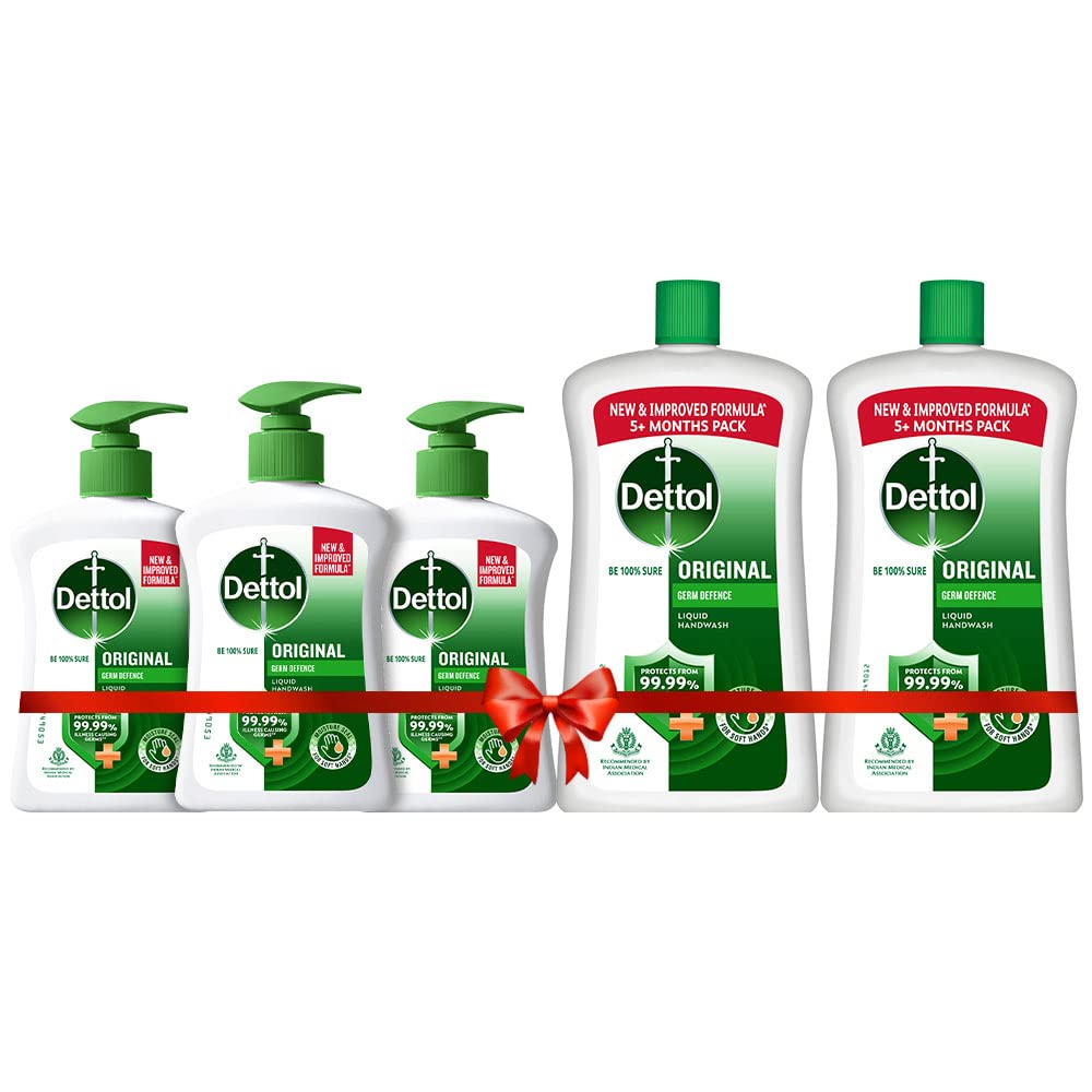 Dettol Liquid Handwash Dispenser Bottle Pump & Liquid Handwash Refill Bottle - Original Germ Protection Hand Wash, 900 ml (Pack of 2) | Antibacterial Formula | 10x Better Germ Protection