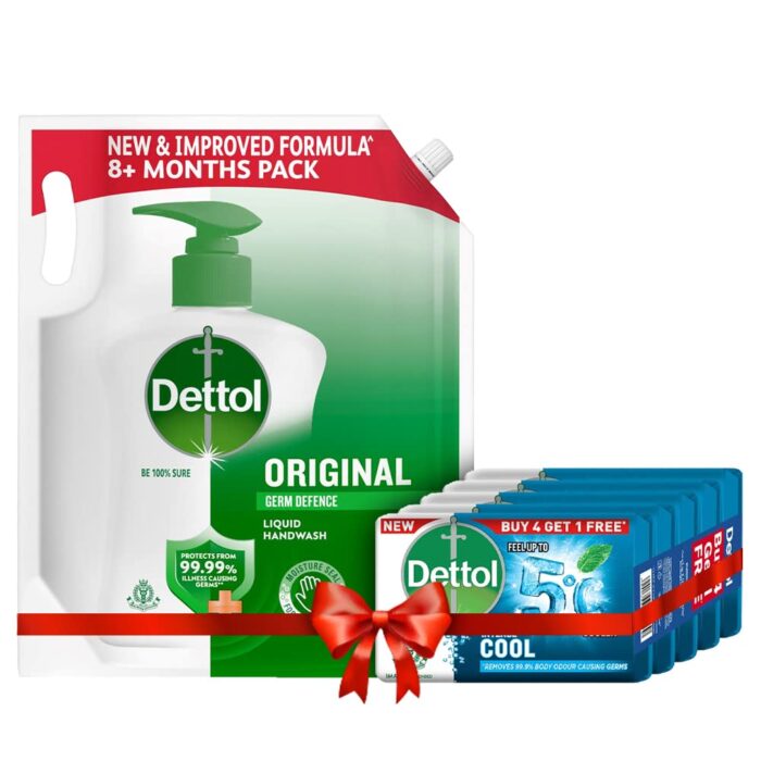 Dettol Original Germ Protection Handwash Liquid Soap Refill, 1500ml & Bathing Soap bar, 125gm (Pack of 5)