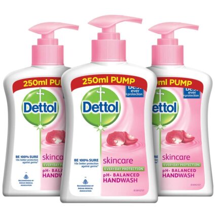 Dettol Skincare Germ Protection Handwash Liquid Soap Pump, 250ml (Pack of 3)