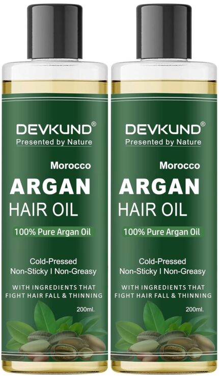 Devkund 100% Pure And Natural Moroccan Argan Oil for Dry and Coarse Hair & Skin care 400ml | Hair Fall | Hair Growth