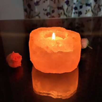 Dharohar The Heritage Himalayan Rock Salt T-Light Candle Holder Rock Salt Candle Holder for Candel Holder for Home Decor Spa Bedroom Hotel Living Room (Weight Approx.1250gm)