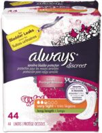 Discreet Sensitive Bladder Protection Liners, Very Light, X-Long,44/pack