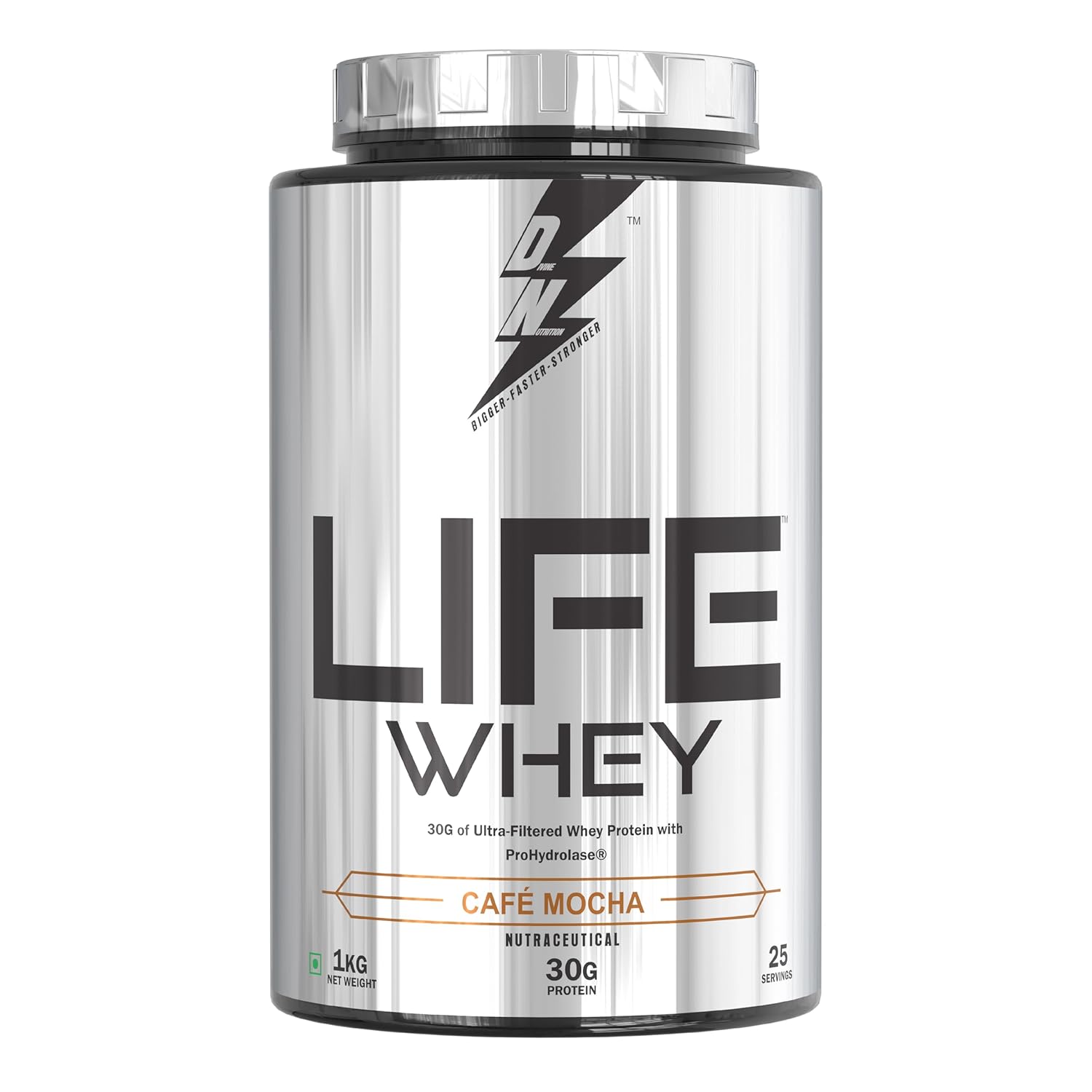 Divine Nutrition Life Whey Protein 1KG Cafe Mocha| Premium Whey Protein for Muscle Growth, Strength & Recovery | High-Protein Supplement with BCAAs & Glutamine for Lean Muscle & Post-Workout Recovery