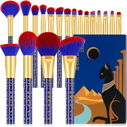Docolor Makeup Brushes 19 Pieces Bastet Cat Makeup Brush Set Christmas Gift Premium Synthetic Kabuki Foundation Blending Face Powder Mineral Eyeshadow Make Up Brushes Set - Ancient Egyptian Series