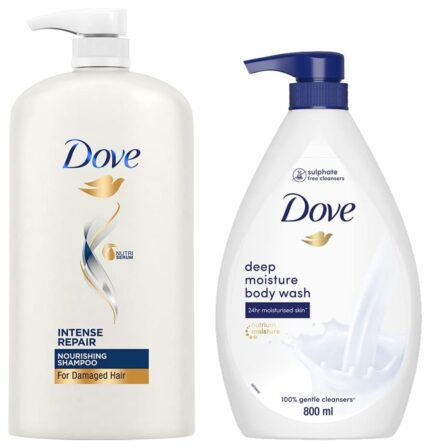 Dove Intense Repair Shampoo, 1L & Deeply Nourishing Body Wash, 800 ml