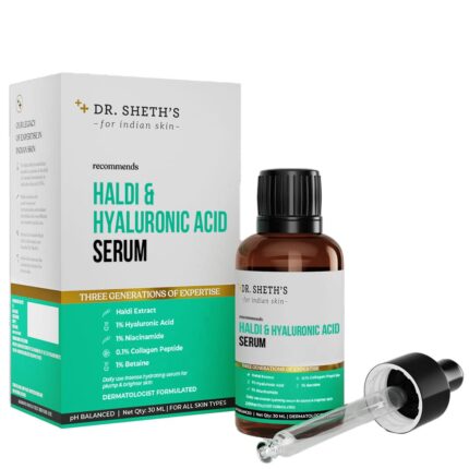 Dr. Sheth's Haldi & 2% Hyaluronic Acid Face Serum | With 1% Niacinamide 0.1% Collagen Peptide | For Intense Hydration, Plump & Bouncy Skin | For Normal, Dry & Oily Skin | Women & Men | 30 mL