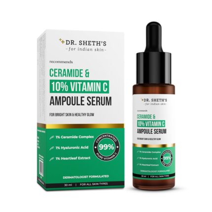 Dr. Sheth's Non-Irritating Ceramide & 10% Vitamin C Ampoule Serum | Reduces Dullness & Dark Spots | Brightens & Repairs Skin Barrier | For Beginners | 99% Pure Grade Vitamin C | All Skin Types | 30 ml
