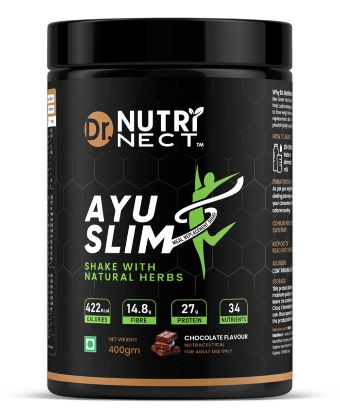 Dr.Nutrinect AYUSLIM Shake for Weight Management | Meal replacement shake | Slim Shake Protein Powder | Slim powder Blend Whey and Soy High Protein Shake with Vitamin & Minerals - 400 gm (Pack of 1)