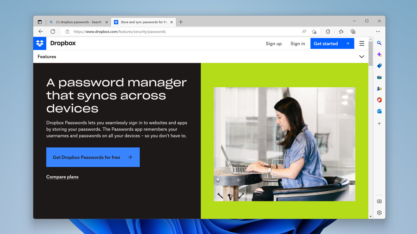 Website screenshot for Dropbox Passwords