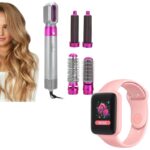 Drumstone 【Special With 12 Years Warranty】Get Bluetooth Smartwatch With 5 In 1 Hair Dryer Air Brush Styler and Volumizer Hair Straightener Curler Comb Negative Ion One Step Hair Dryer Brush_Multi67