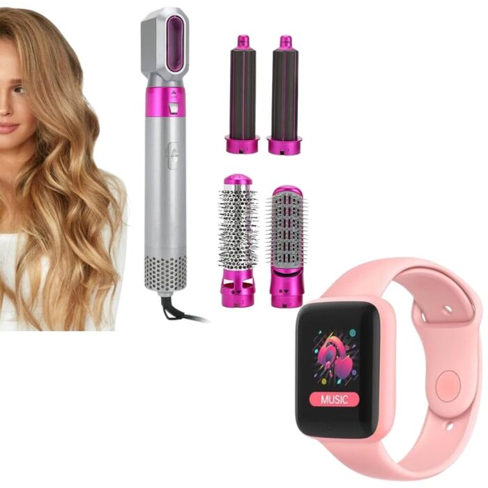 Drumstone 【Special With 12 Years Warranty】Get Bluetooth Smartwatch With 5 In 1 Hair Dryer Air Brush Styler and Volumizer Hair Straightener Curler Comb Negative Ion One Step Hair Dryer Brush_Multi67