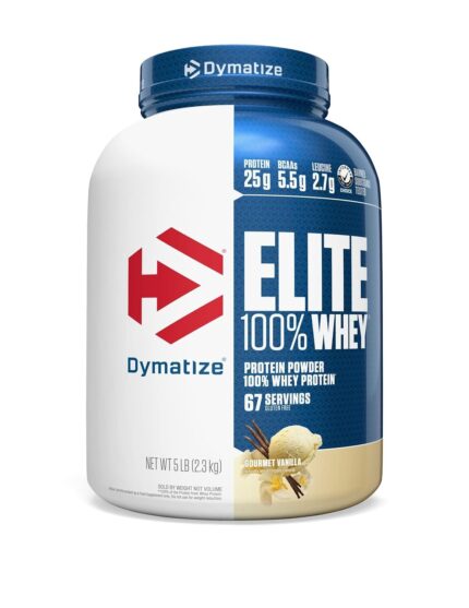 Dymatize Nutrition Elite 100% Whey Protein | Whey Protein Powder | Muscle Recovery | 25g Protein, 5.5g BCAA | Fast-Absorbing Protein | Gluten-Free | Blend with BCAAs & Glutamine | Gourmet Vanilla | 5 Lbs