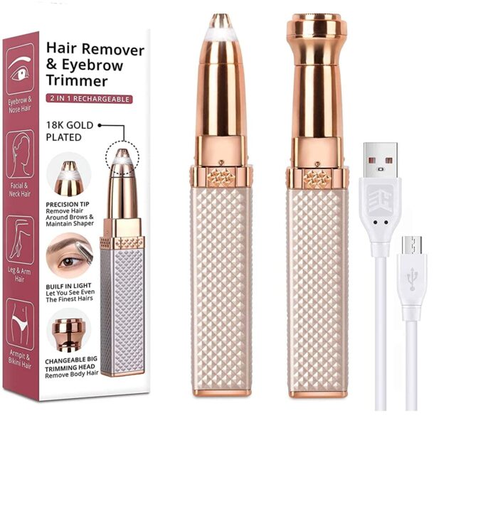 ENINAS 2-in-1 Eyebrow Trimmer for Women - Facial Hair Remover Machine For Women - Face,Upper Lips,Cheek, Chin and Nose Hair Remover, USB RECHARGEABLE Epilator With Ring Light, (Rose Gold)