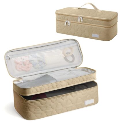 EPEDAL24 Double-Layer Travel Carrying Case,shark flexstyle carrying case for Revlon One-Step Hair Dryer/Hot Tools/Volumizer/Styler Compatible with Shark FlexStyle Attachment, Khaki, Quilting