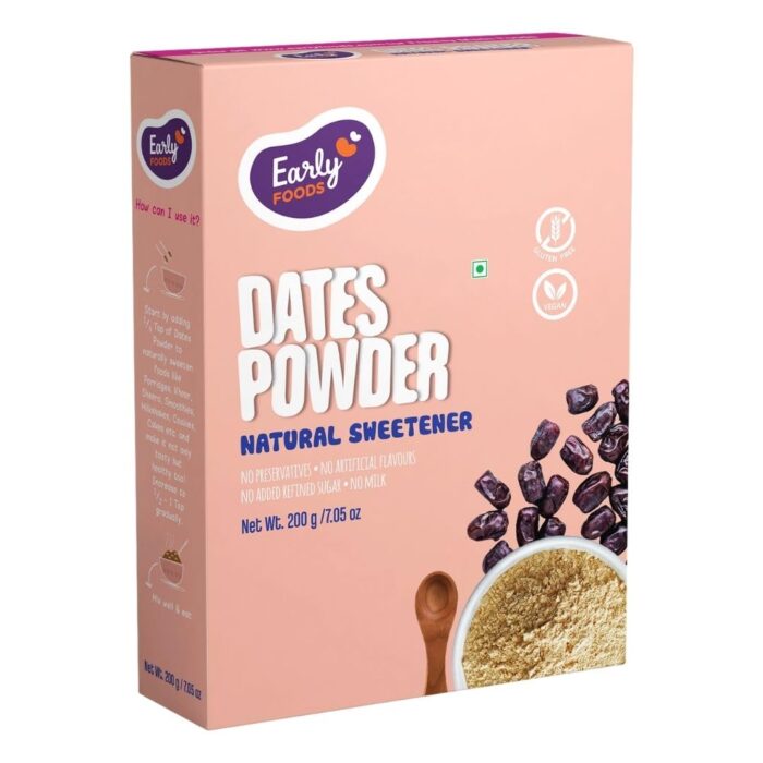 Early Foods - 100% Dry Dates Powder | Kharik/Khajur Powder | 100% Natural Sweetener | No Maltodextrin, No Chemicals | Substitute for Refined Sugar | Dates Powder 200gms