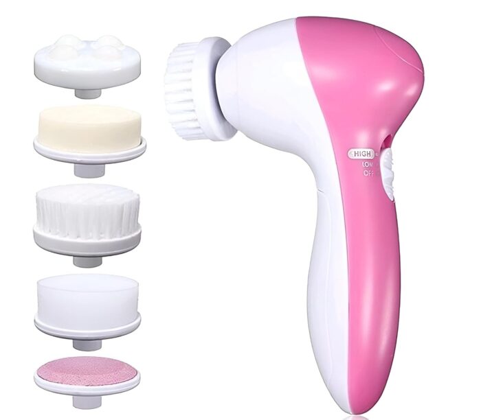 Electric Facial Cleansing Brush, 13cm Length, Rotating Soft Bristles, Pink and White
