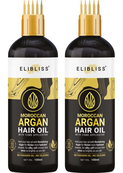 Elibliss Moroccan Argan Hair Oil With Comb Applicator for Frizz-Free & Stronger Hair