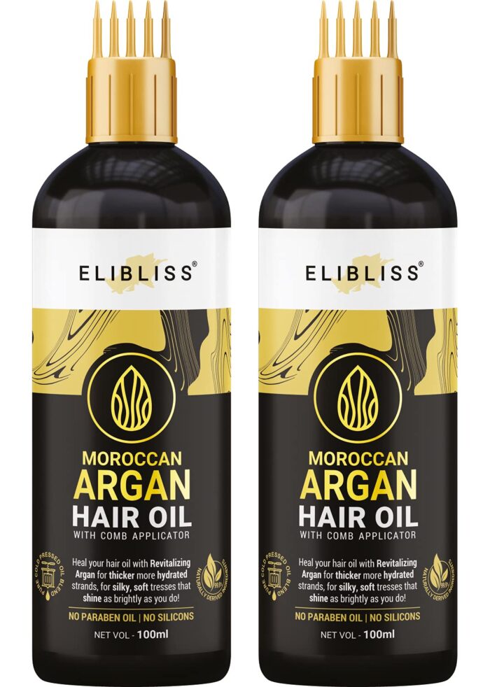 Elibliss Moroccan Argan Hair Oil With Comb Applicator for Frizz-Free & Stronger Hair