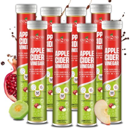 End2End Nutrition Apple Cider Vinegar Effervescent tablets with for Men and Women | Weight and Skin Health - (Pack of 8) 160 Tablets