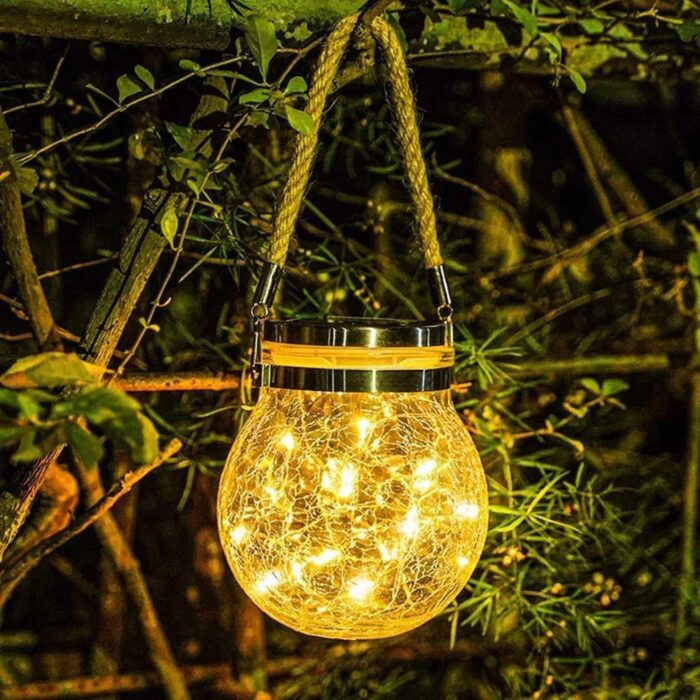 Epyz Solar Light Outdoor Garden Home Hanging Jar Light Waterproof Crackle Glass Lights for Party Wedding Christmas Decoration [ Warm Yellow, Pack of 1 ]