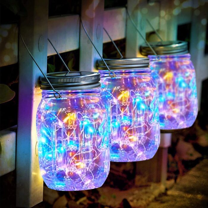 Epyz Solar Light Outdoor Waterproof Mason Hanging Jar Fairy String Lights for Patio, Garden, Yard and Lawn [ Glass, Pack of 2, Multicolour, 20LED ]
