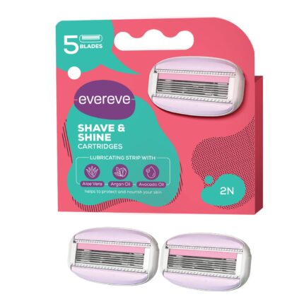 Evereve Shave & Shine Blades Refill Pack of 2, Cartridges of Razors for women, Quick & Easy hair removal with Aloe Vera, Argan Oil & Vitamin E, Pivoting head