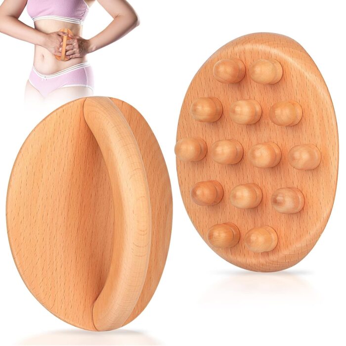 Excefore Wood Massage Tools for Body Shaping and Massage, Wooden Gua Sha Tools with 14 Massage Beads for Waist, Buttocks, Thighs, Arms, and Belly, Natural Beech Wood