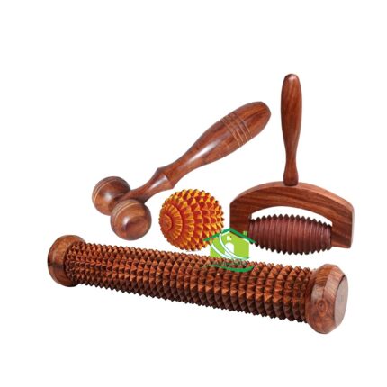 FA INDUSTRIES® Wooden Rod massager (12 x 2.5 cm), T-massager (7 x 6 cm), Ball massager (2 x 2 cm), Face massager for Pain Relief (5x2.5 cm) (Set of 4) (Only Massager Manufacturering)