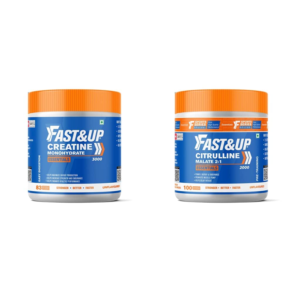 FAST&UP Creatine And Citrulline Combo Powder - Creatine (Unflavoured, 83 Servings) And Citrulline (Unflavoured, 100 Servings)
