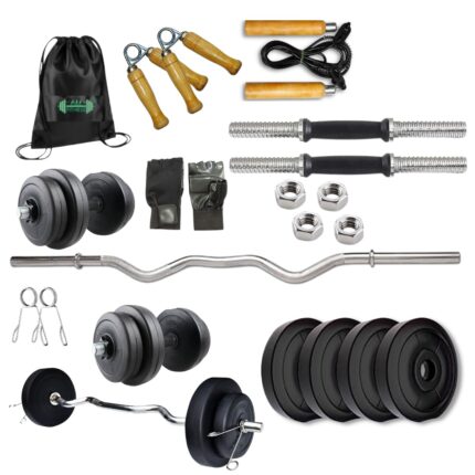 FIRE FITNESS Home Gym (Weights 40kg) Set PVC Combo for Men with Gym rods 14inch dumbbelle Rod and 3-ft curl Rod Solid Steel Gym Workout Set , Combo for Home Workout