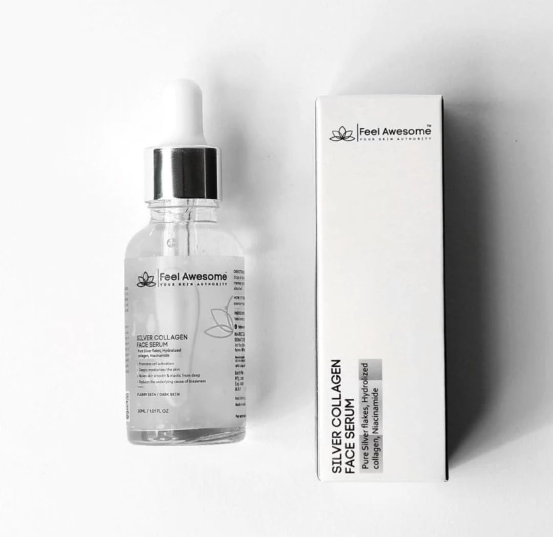 Feel Awesome Collagen Booster Serum with 24k Silver, Niacinamide, Hyaluronic Acid | Helps in Skin Tightening, Reducing Fine Lines & Boosting Collagen | No Artificial Fragrance | 1.01 Fl Oz / 30 ML
